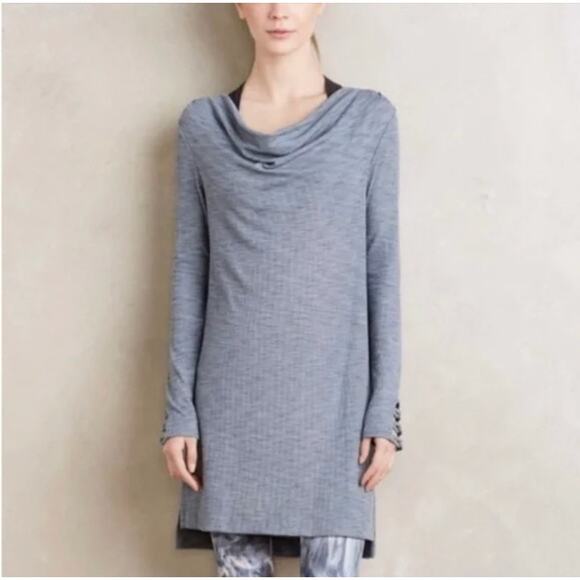 Anthropologie PURE GOOD | Blue Heather Cowl Neck Tunic Dress | Size Large - Picture 1 of 8